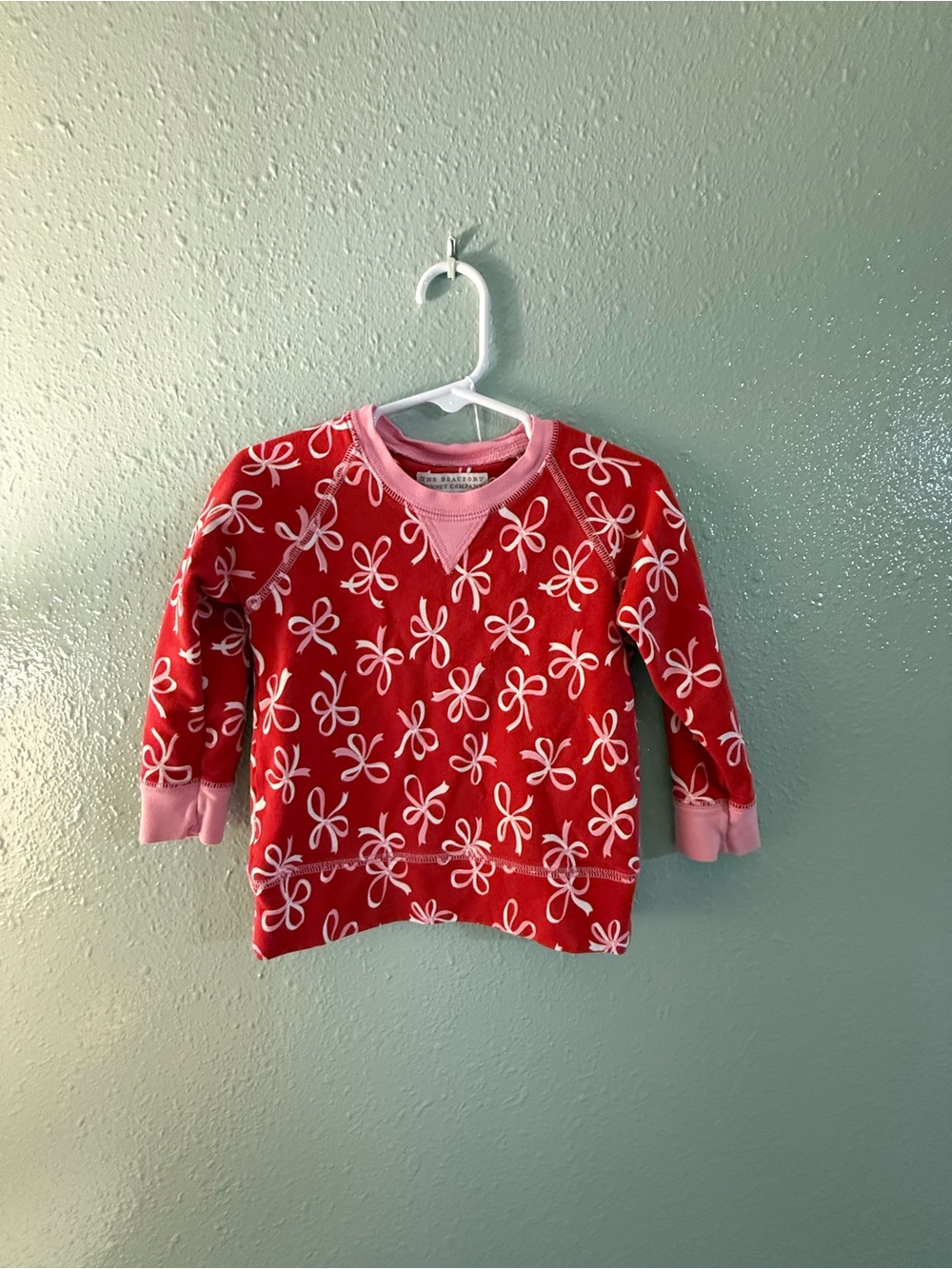 The Beaufort Bonnet Company Red Sweatshirt with Pink Trim and White Bow Print